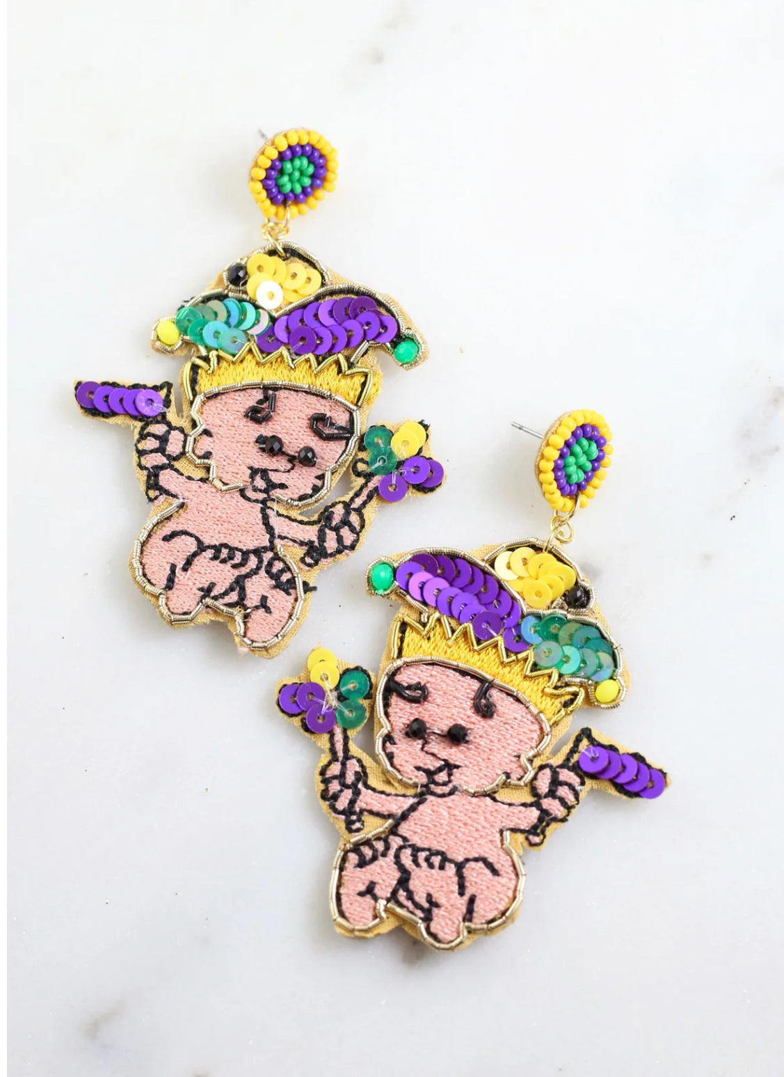 King Cake Baby Earrings