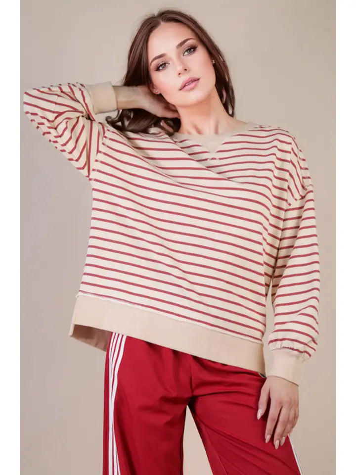 Stripe Comfy Casual Oversized Knit Top