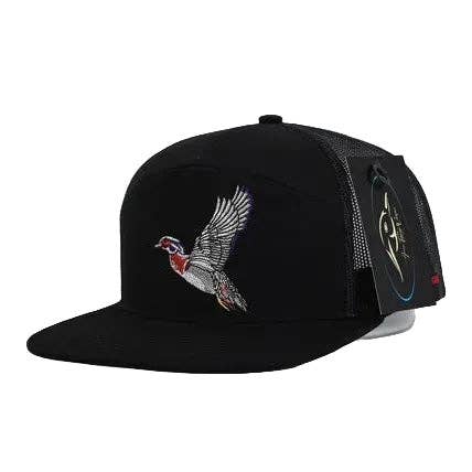 AF Waterfowl Flying Wood duck Black 7 Panel Hat