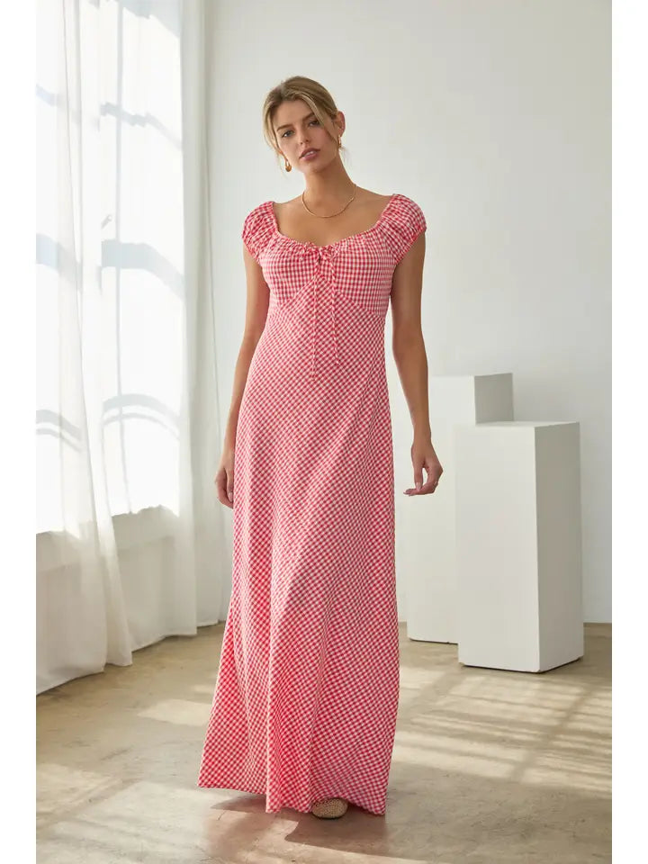 Gingham Maxi Dress with Front Tie