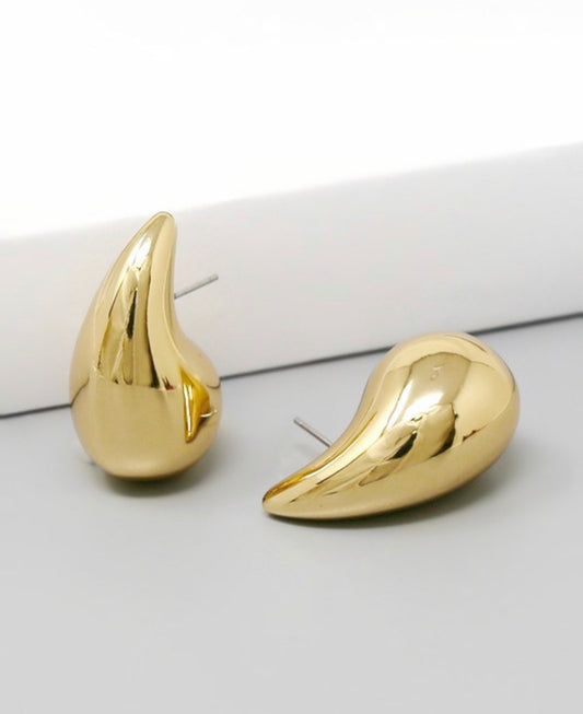 Large Teardrop Stud Gold Earrings