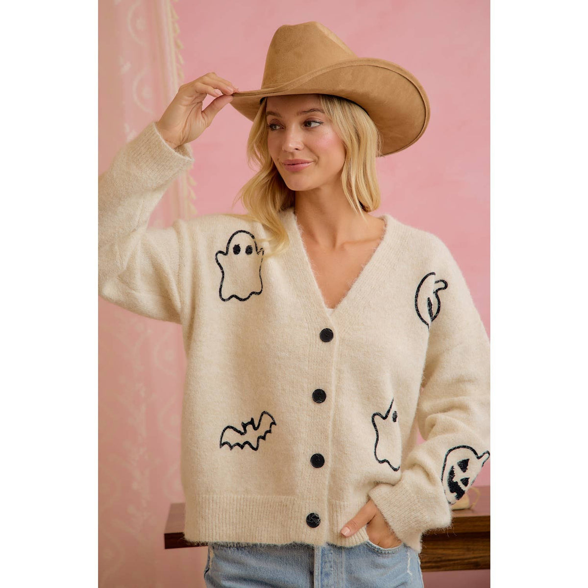 Halloween Ghost Pumpkin Button Cardigan