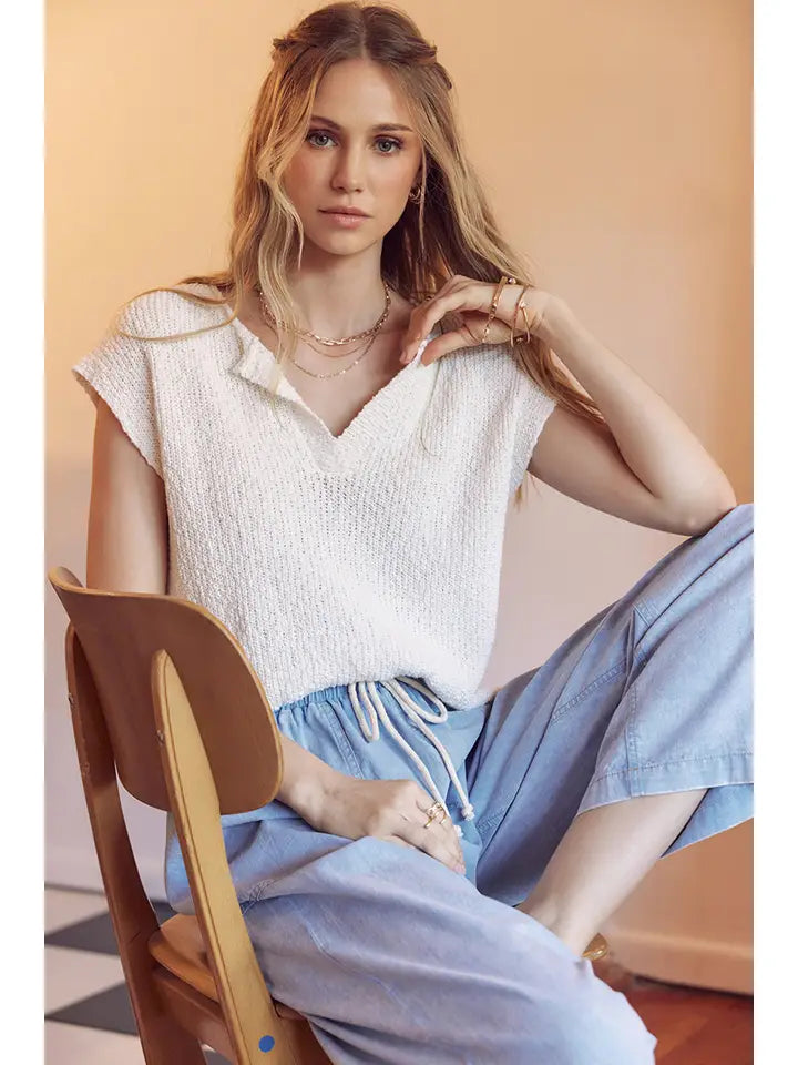 Effortless Layering Relaxed Fit Cotton Slub Sweater Top