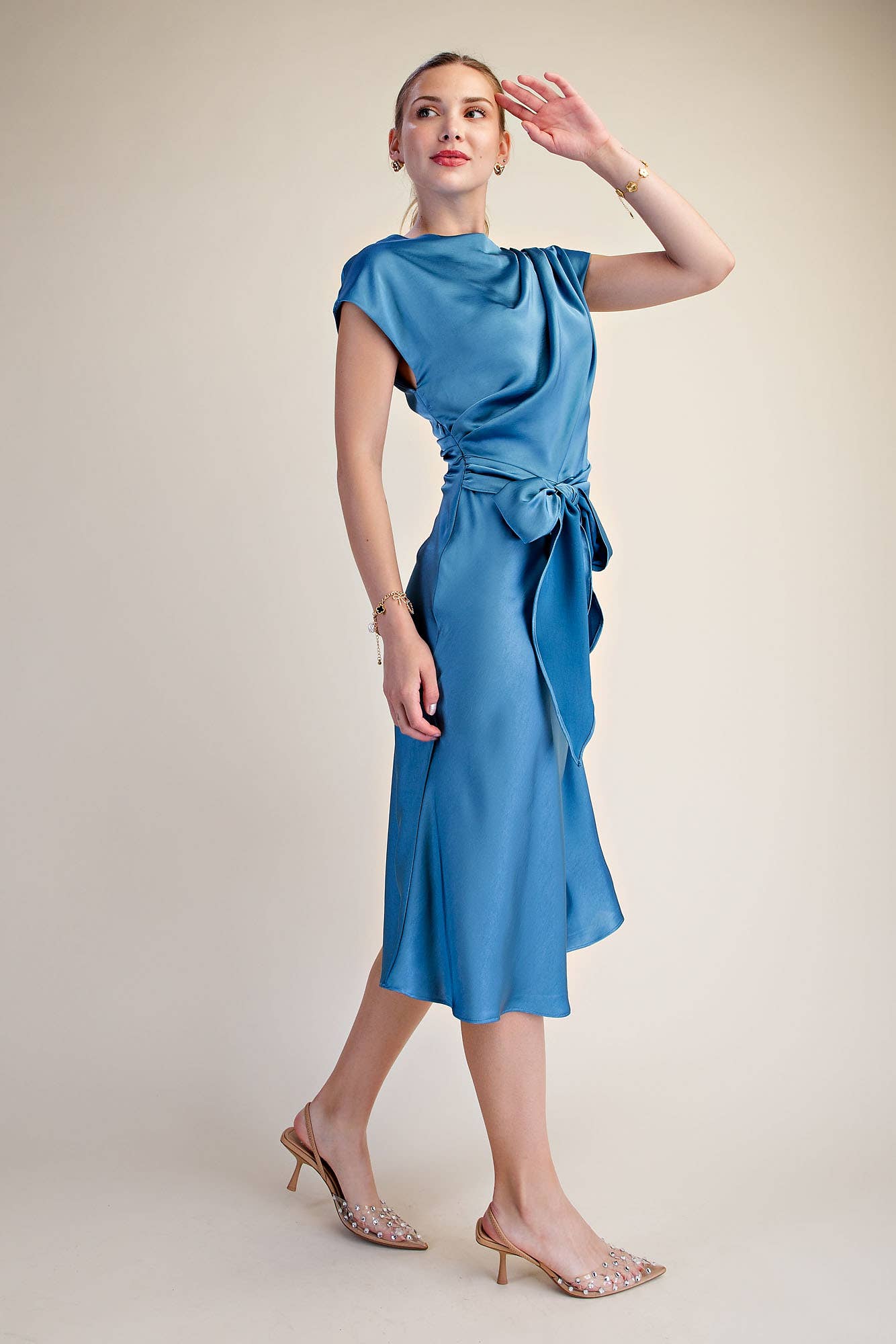 Asymmetrical Dress Waist Tie Midi Length