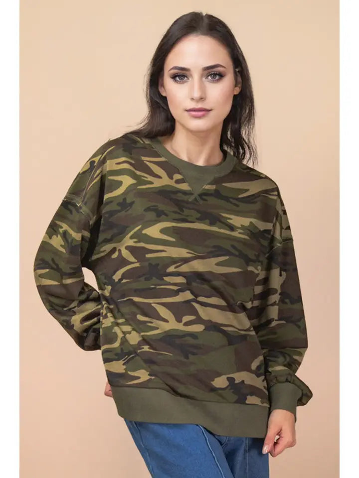 Leopard & Camo Printed Knit Casual Top