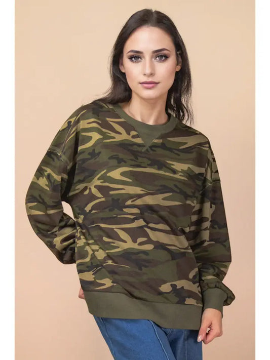 Leopard & Camo Printed Knit Casual Top