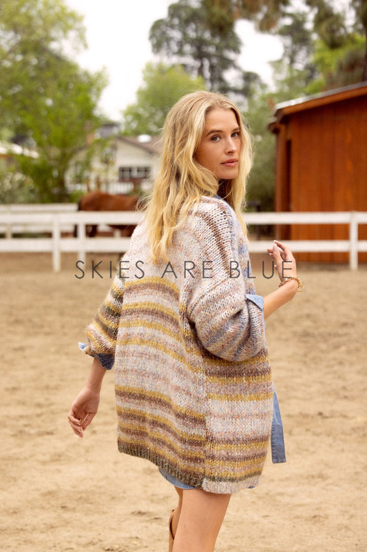 LONG SLEEVE MULTI STRIPE OPEN CARDIGAN