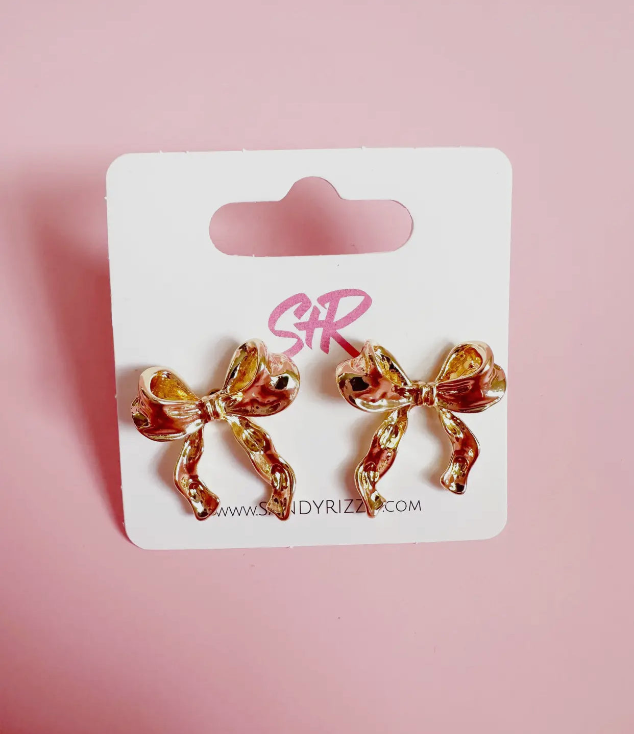 Gold Ribbon Bow Stud Earrings