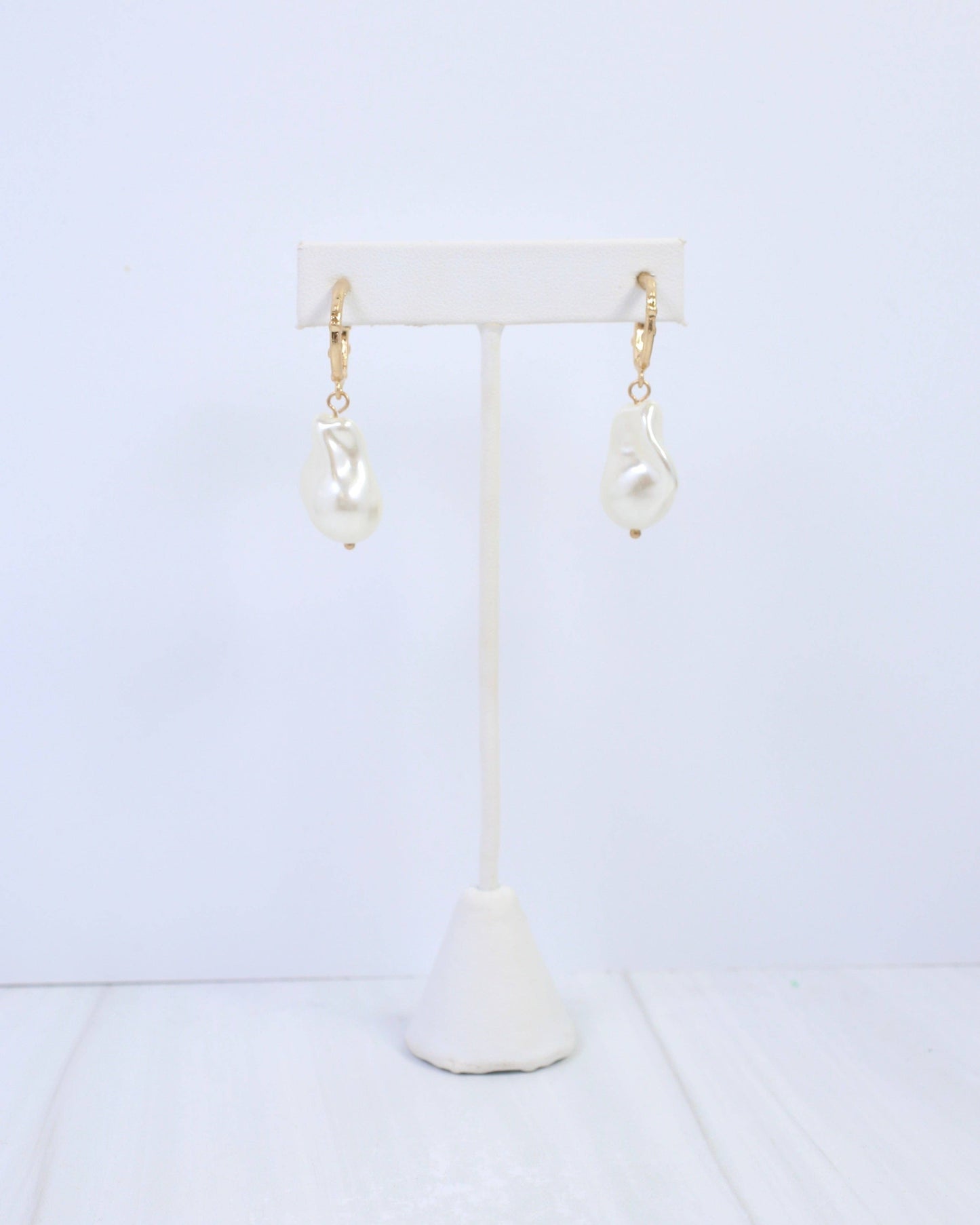 Bernice Pearl Huggie Hoop Earring Worn Gold