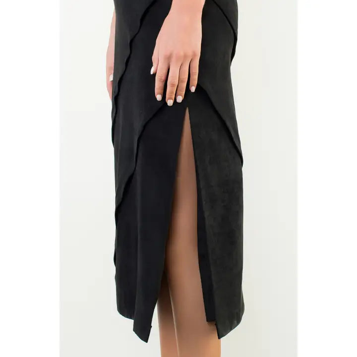 Noir Suede Slit Midi Skirt