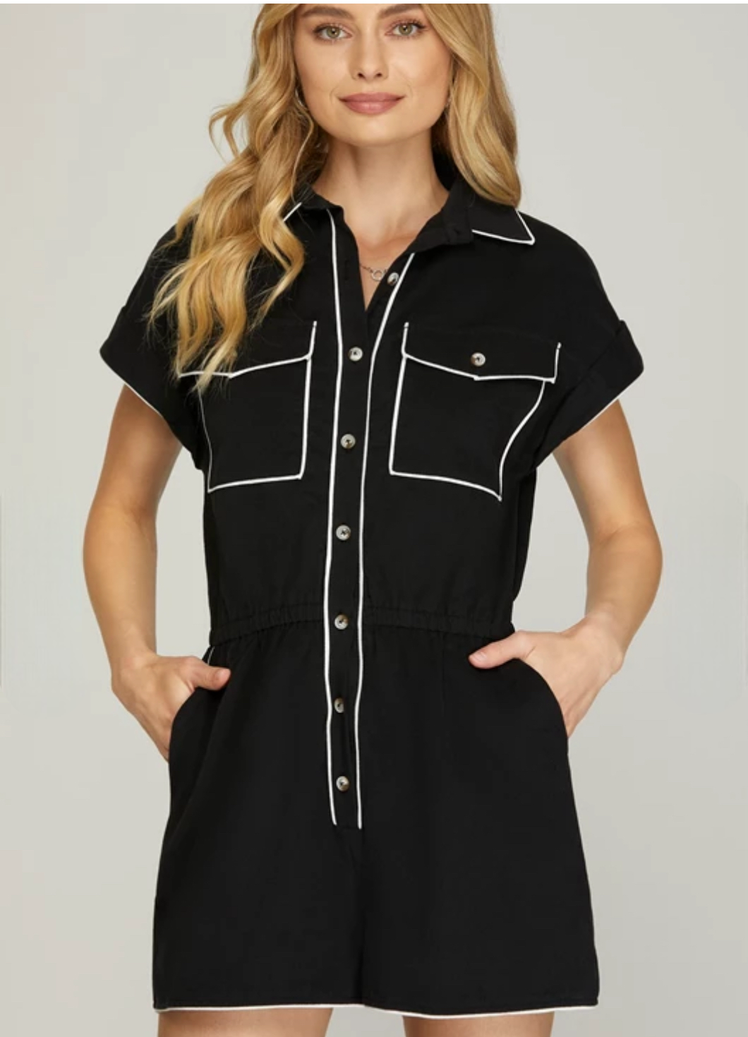 Contrast Piping Romper