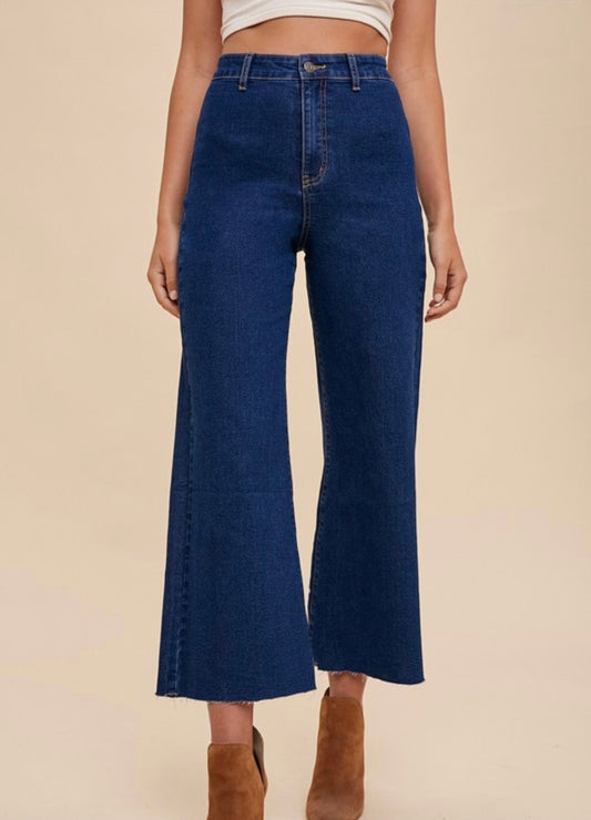 High Rise Wide Leg Cropped Denim Jean