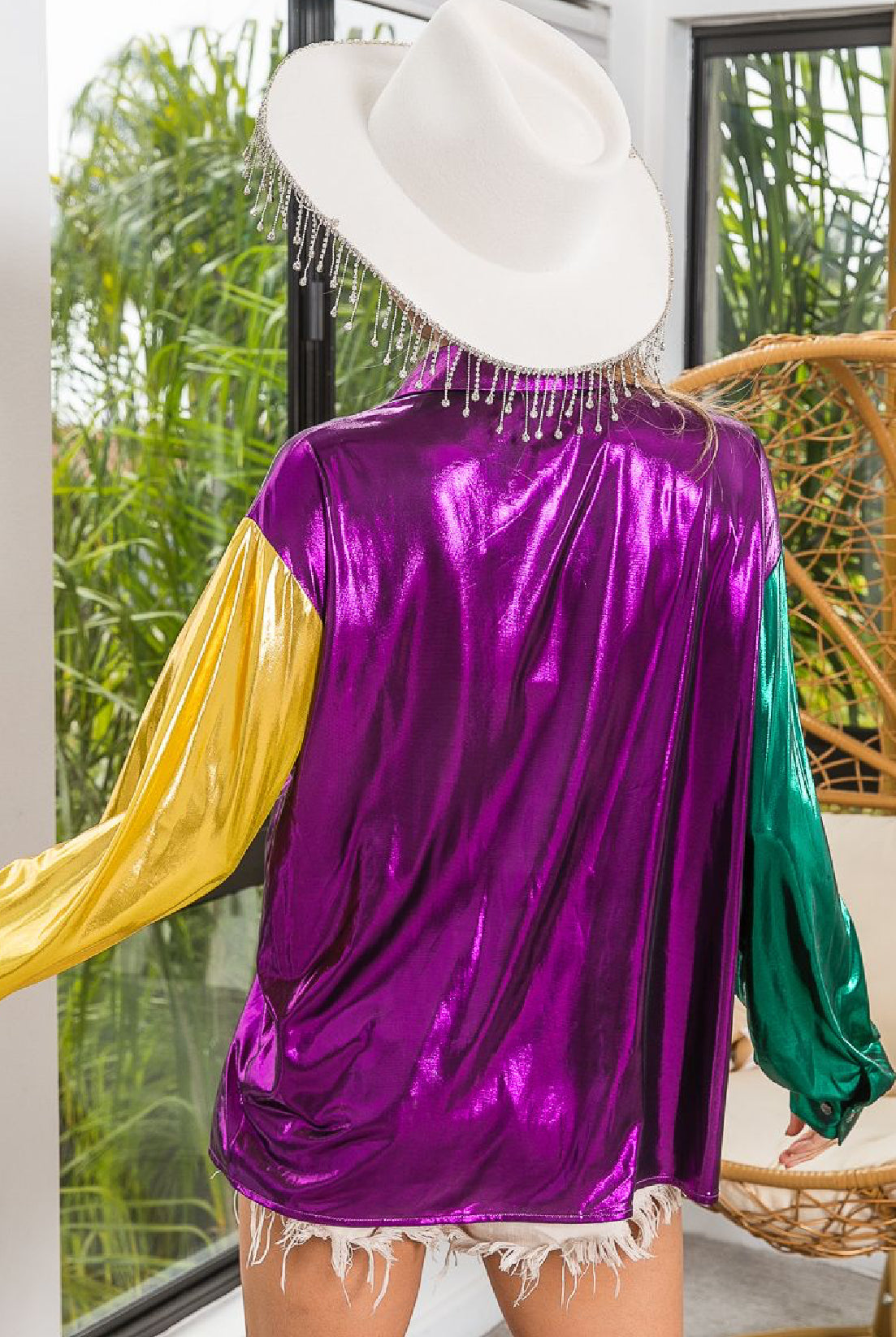 Mardi Gras Metallic Silky Shirt Top