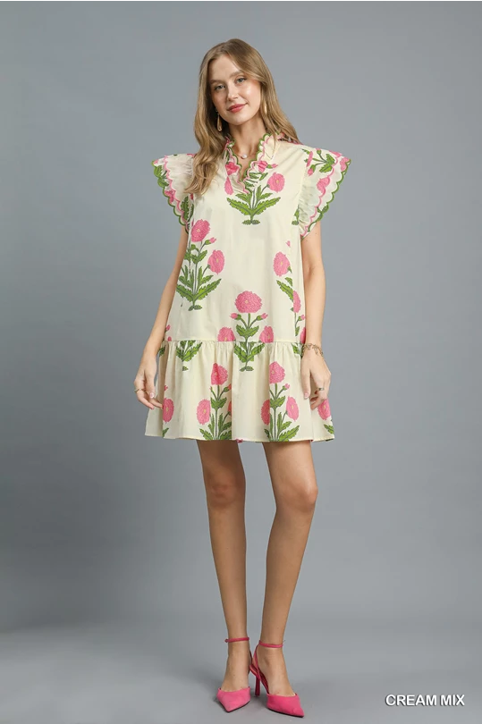 Scallop Sleeve Floral Tiered Dress