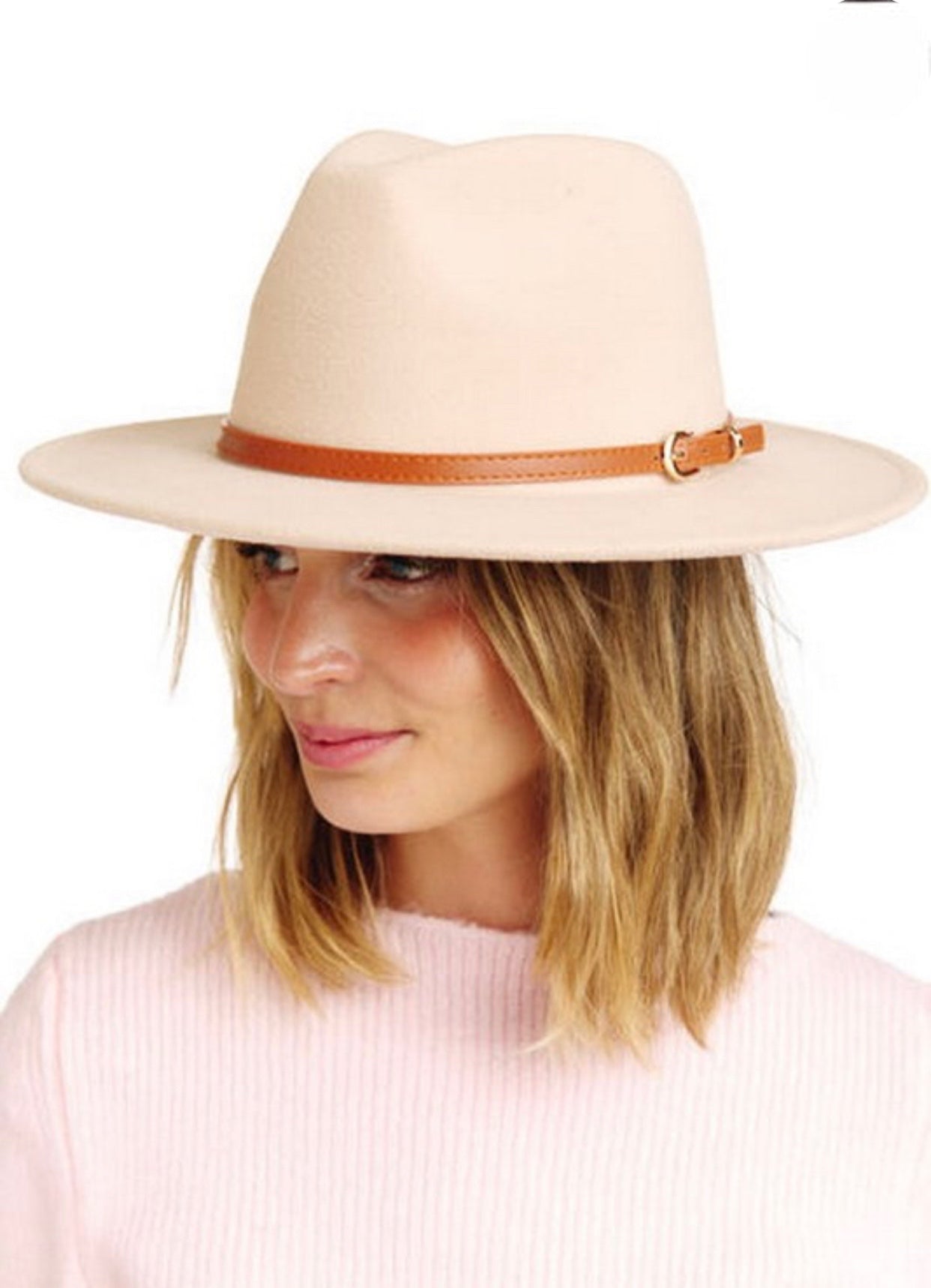 Leather Belt Felt Fedora Hat Oatmeal