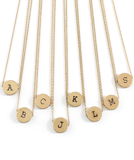 Gold Initial Button Necklace