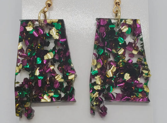 Alabama State Mardi Gras Earrings