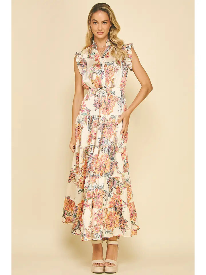 Floral Print Tiered Maxi Dress