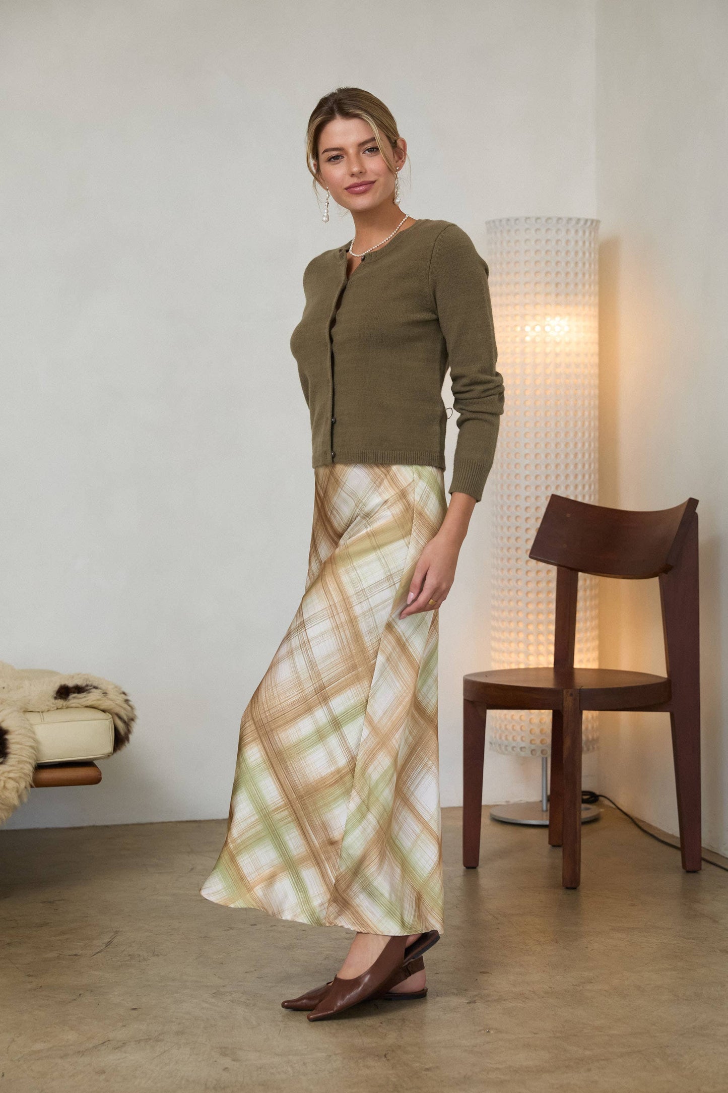 Bias Satin Midi Skirt