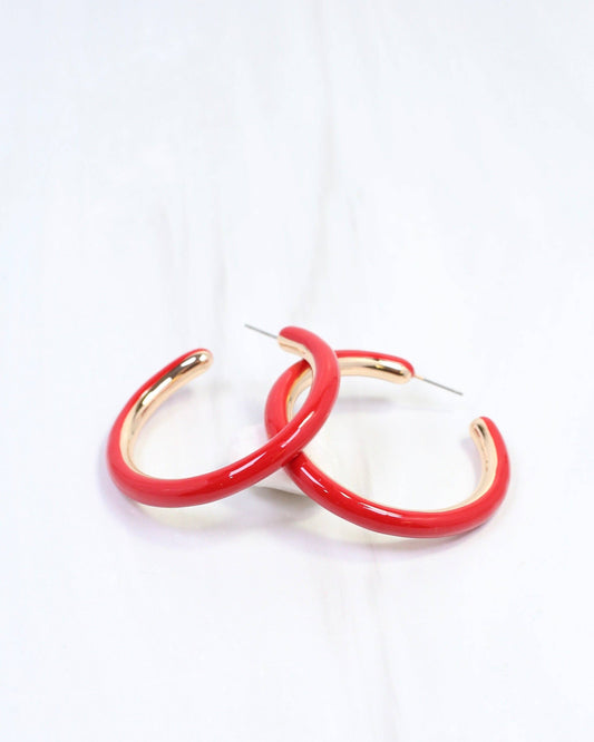 Larson Enamel Hoop Earring Red