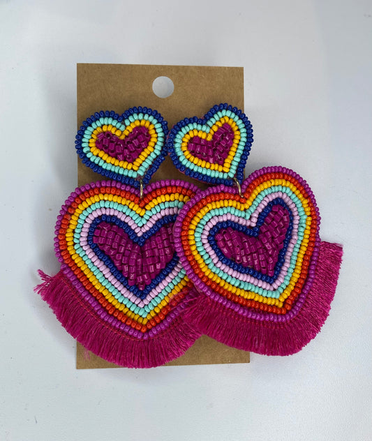 Rainbow Seeded Heart Earrings