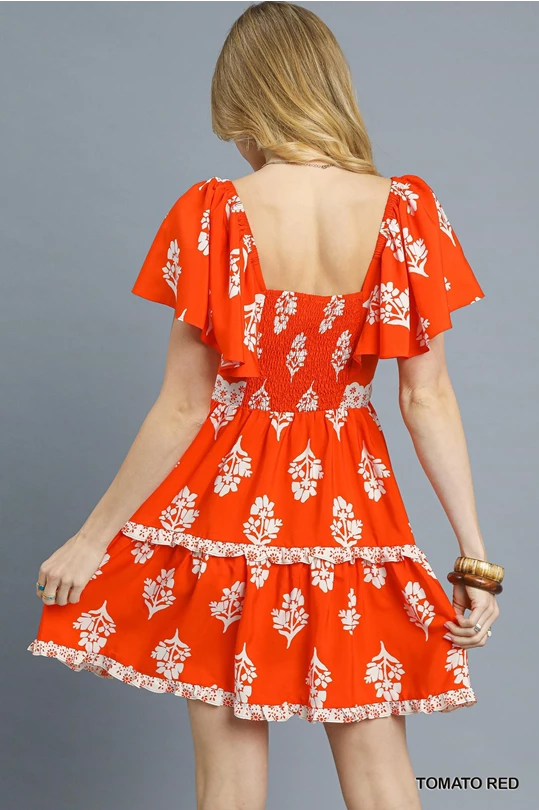Floral Ruffle Trim Tiered Mini Dress