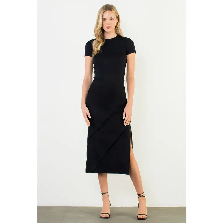 Noir Suede Slit Midi Skirt