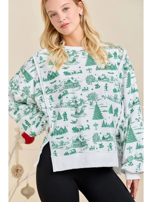 Holiday Toile Printed Oversized Top