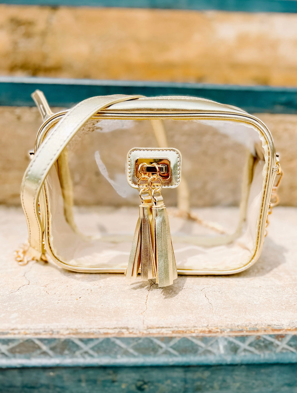 Addison Clear Crossbody Gold Bag