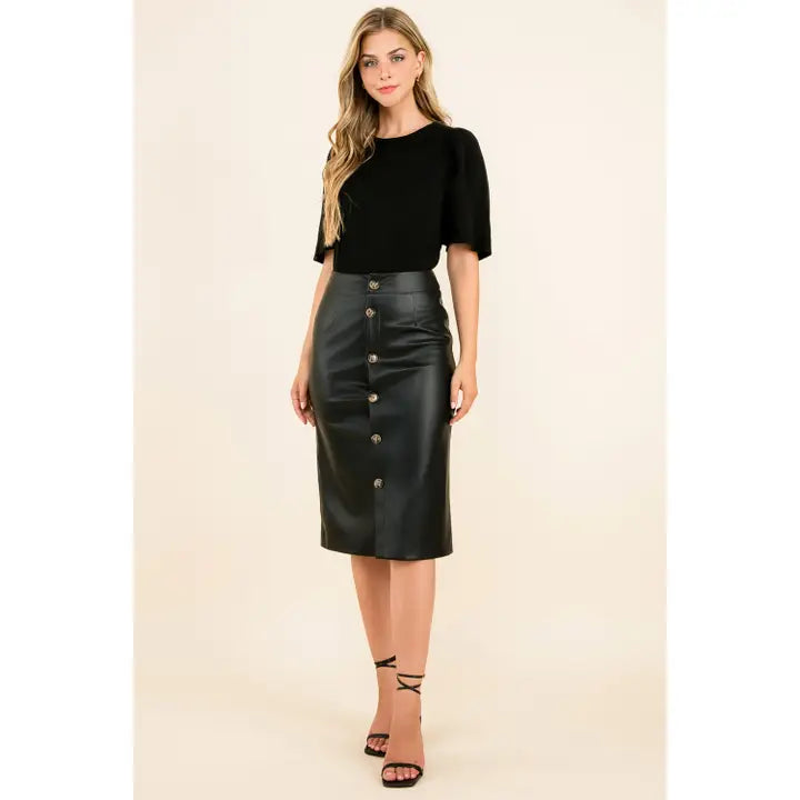 Milan Faux Leather Midi Skirt