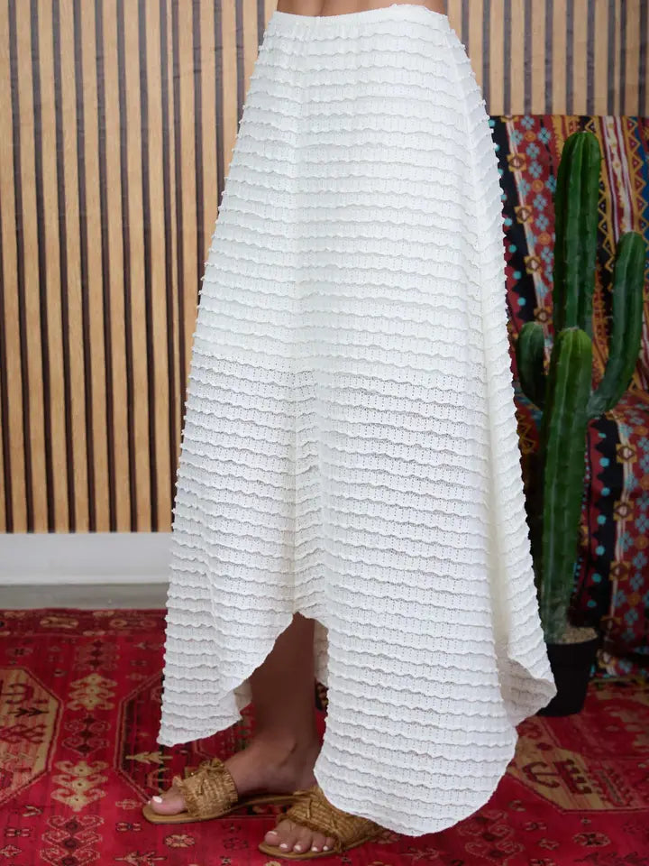 Ruffle Texture Sheer Knit Handkerchief Midi Skirt
