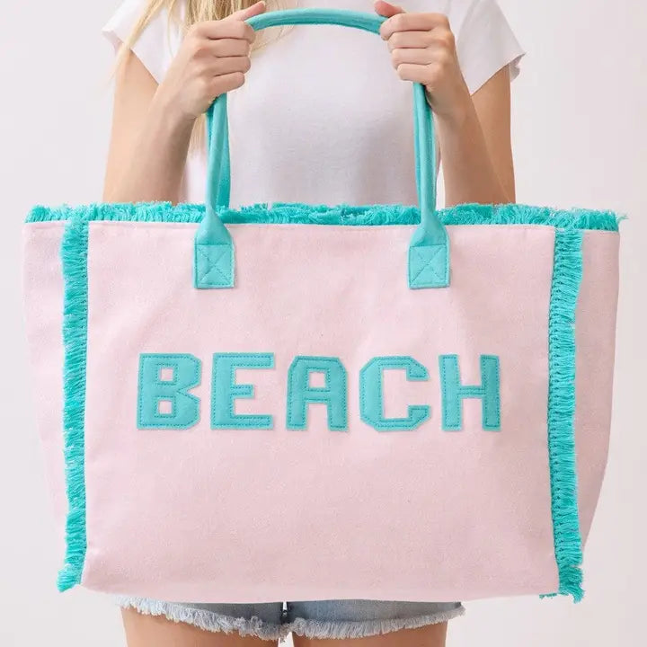 Terry Cloth Fringe Beach Tote Bag