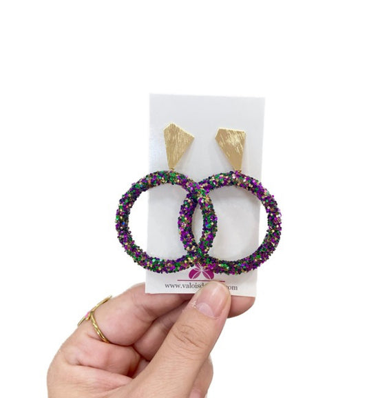 Mardi Gras Confetti Hoop Earring