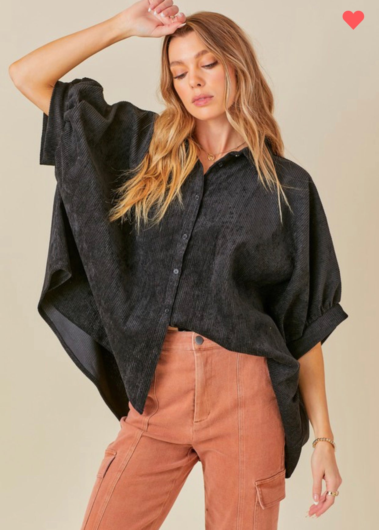 Corduroy Button Down Top Black