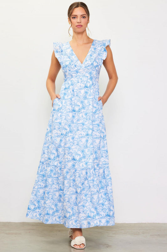 PRINTED TIE BACK MAXI DRESS