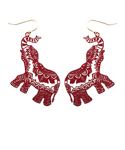 Color Coated Elephant Filigree Earrings