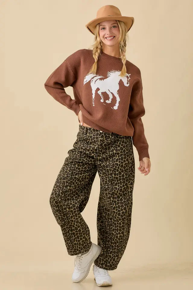 Horse Print Long Sleeve Sweater Knit