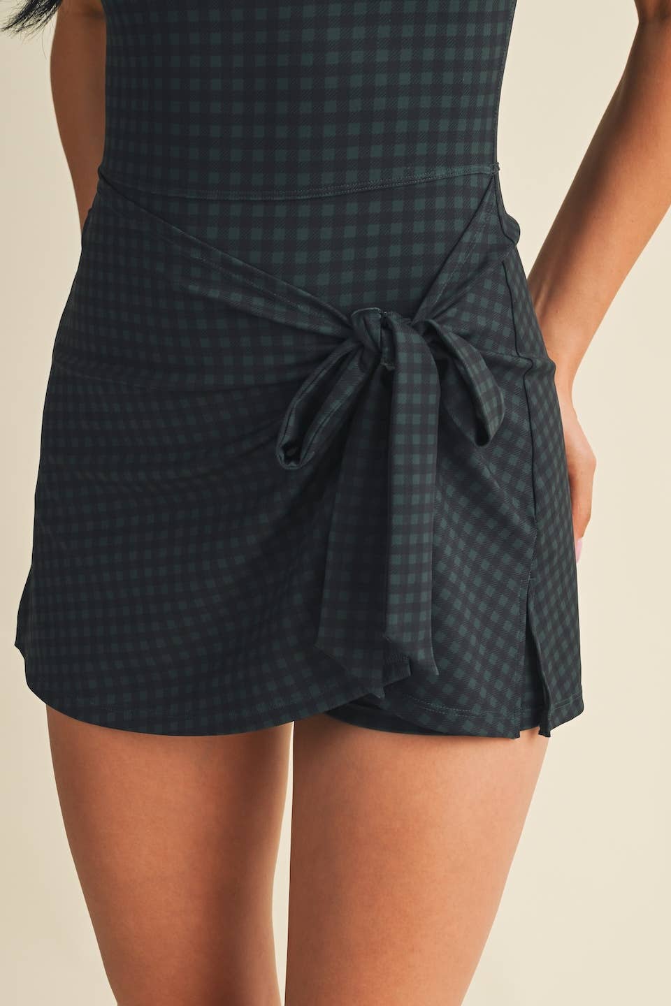 Evergreen Plaid Wrap Tie Dress