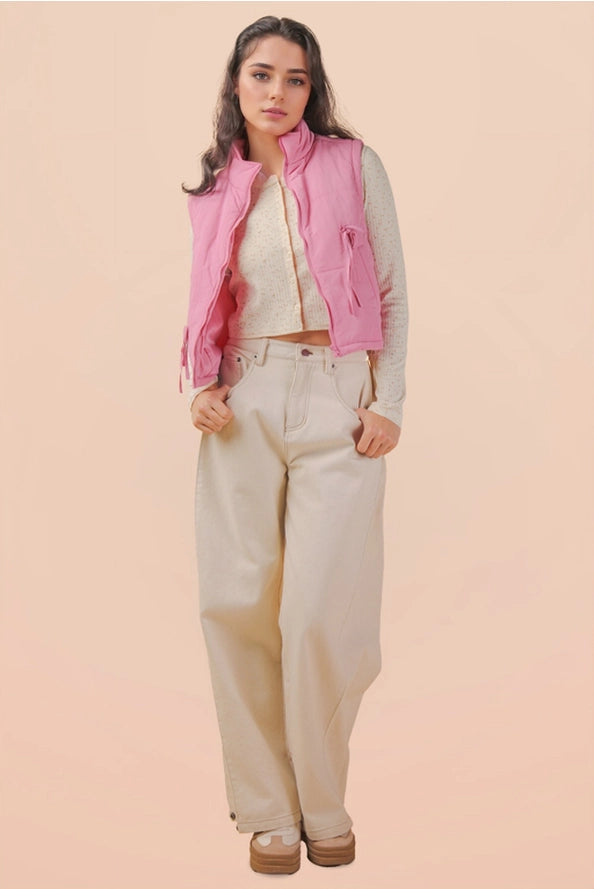 Mock Neck Puffer Tie Vest