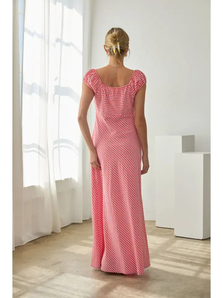 Gingham Maxi Dress with Front Tie