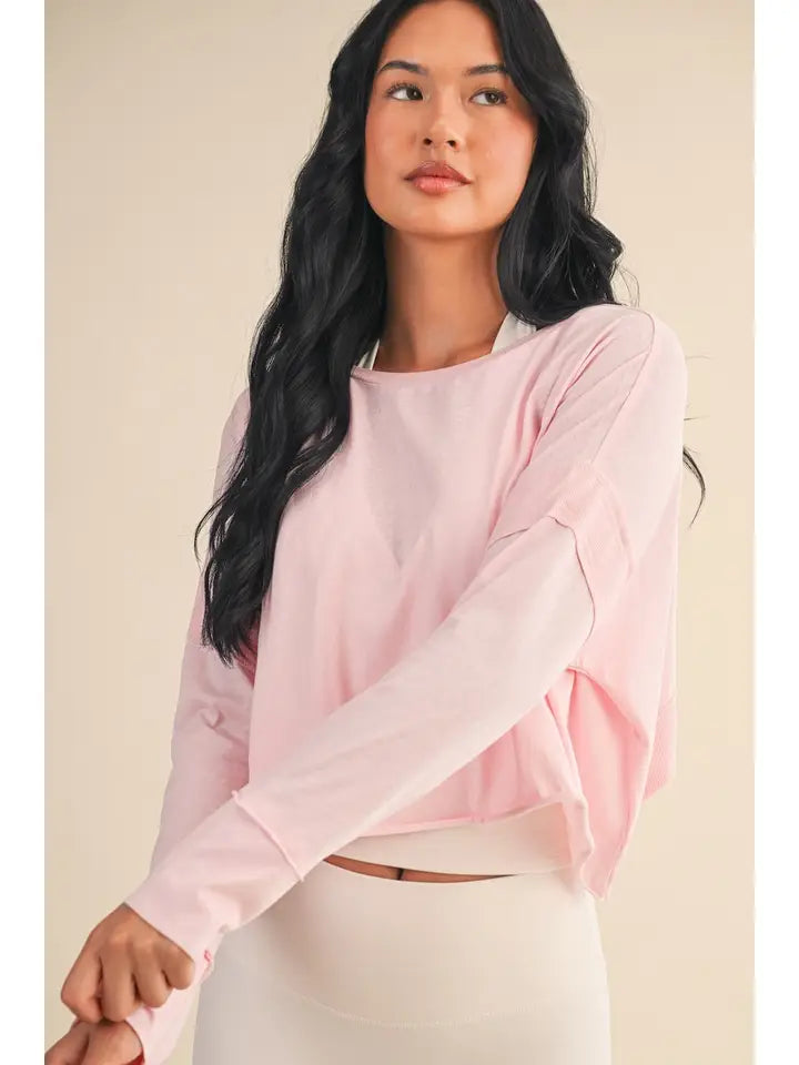 Cotton Slub Cutout Back Long Sleeve Layering Top