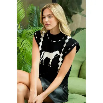 Sleeveless Horse Knit Vest