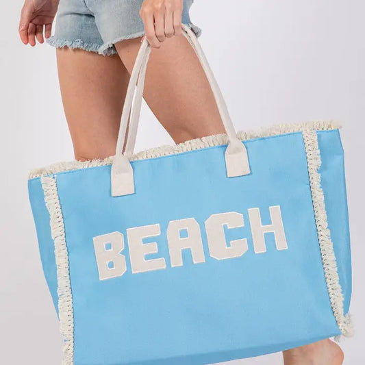 Embroidered Beach Letter Fringe Tote Bag