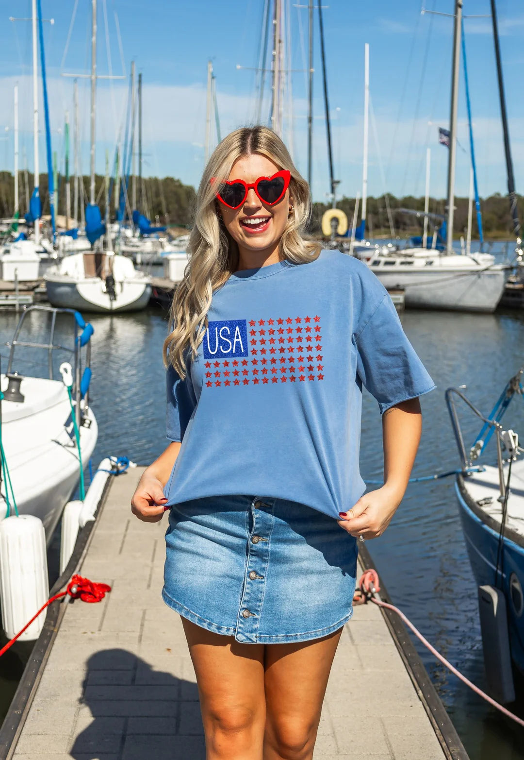 USA Flag Glitter Stars Top