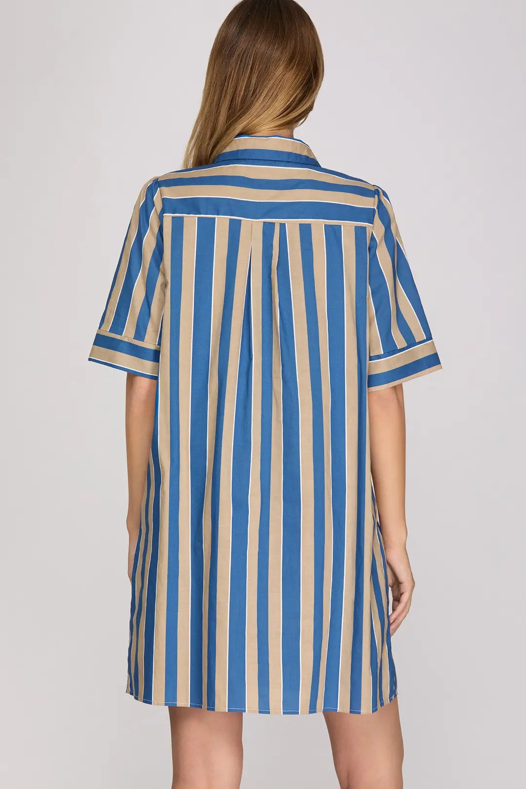 SHORT SLEEVE STRIPED MINI DRESS WITH POCKETS