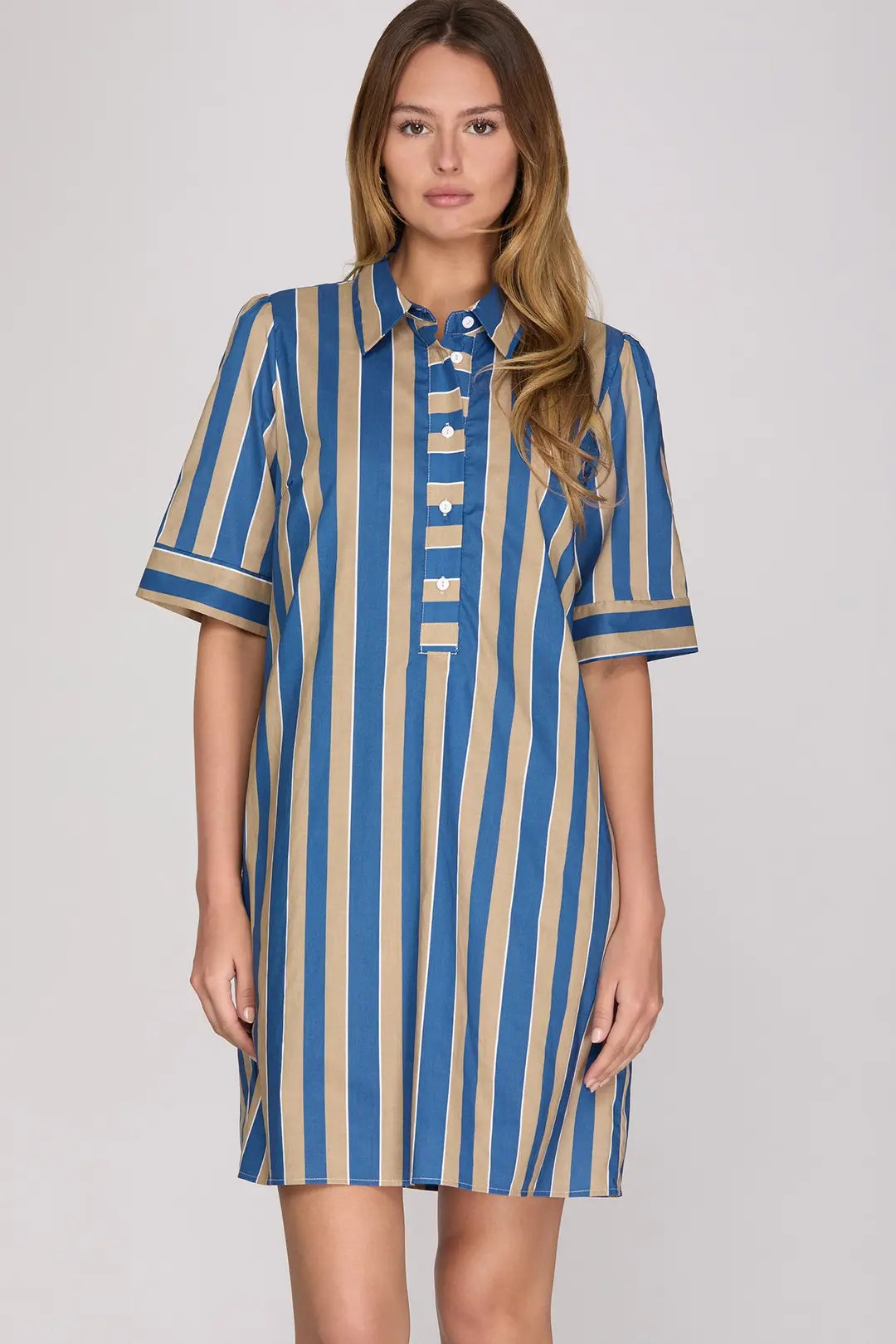 SHORT SLEEVE STRIPED MINI DRESS WITH POCKETS