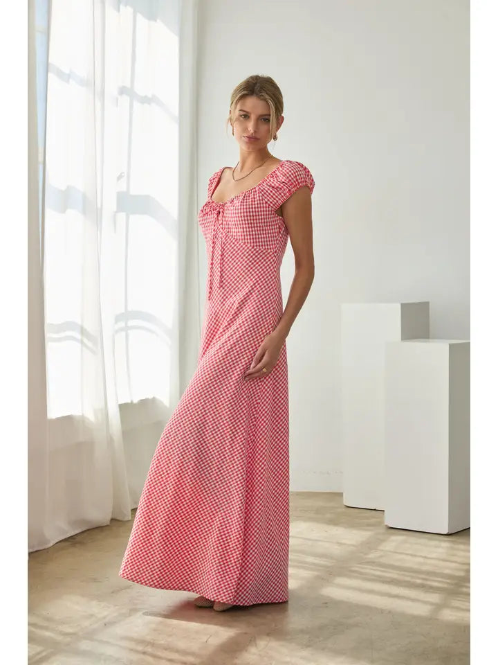 Gingham Maxi Dress with Front Tie