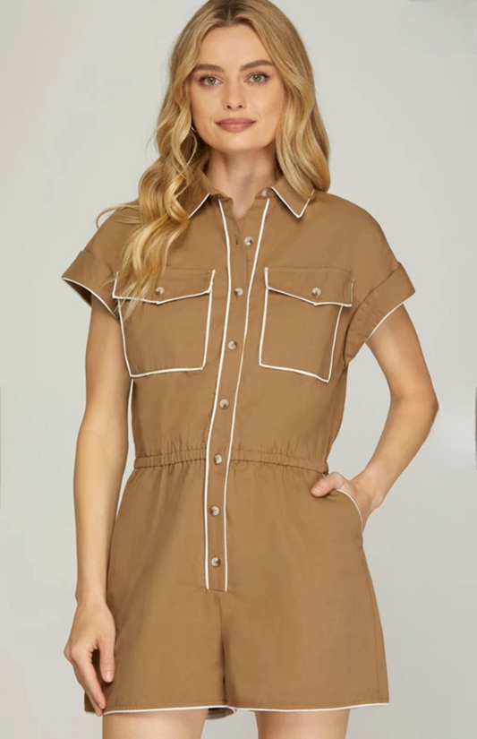 Contrast Piping Romper