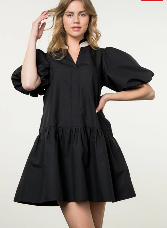 Puff Sleeve V Neck Dress