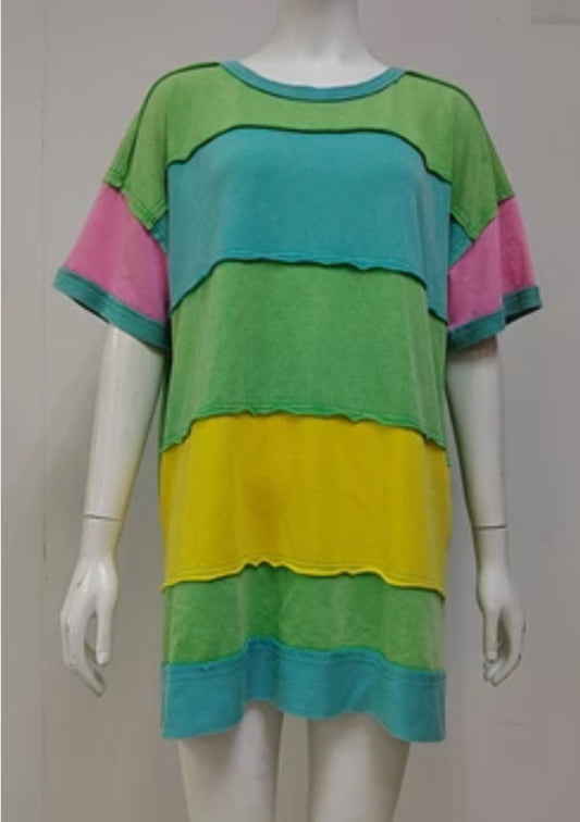 COLOR BLOCK TERRY TUNIC DRESS